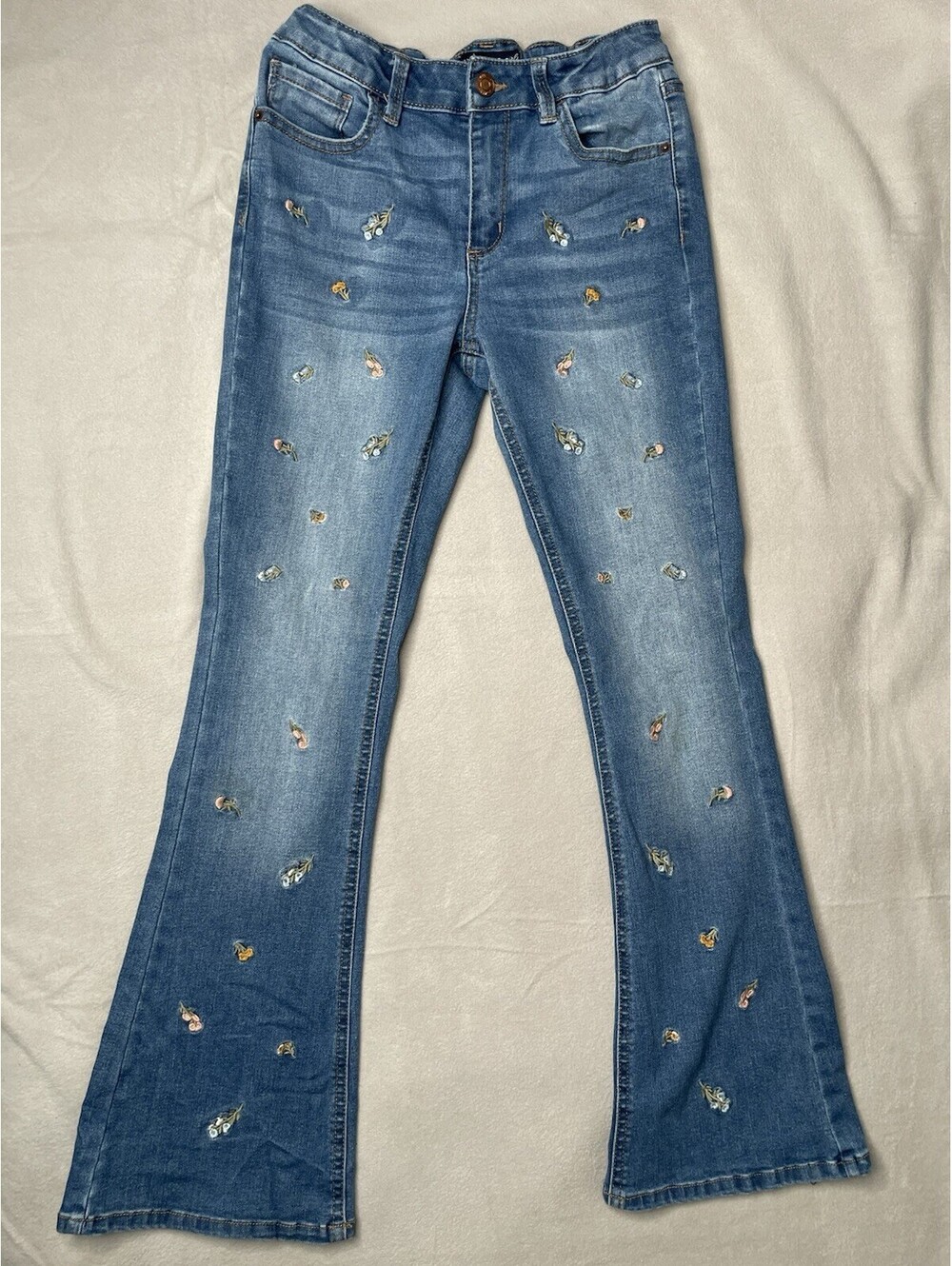 Vanilla Star Girls 12 Boho Jeans Floral Embroidery Trendy Adjustable Waist